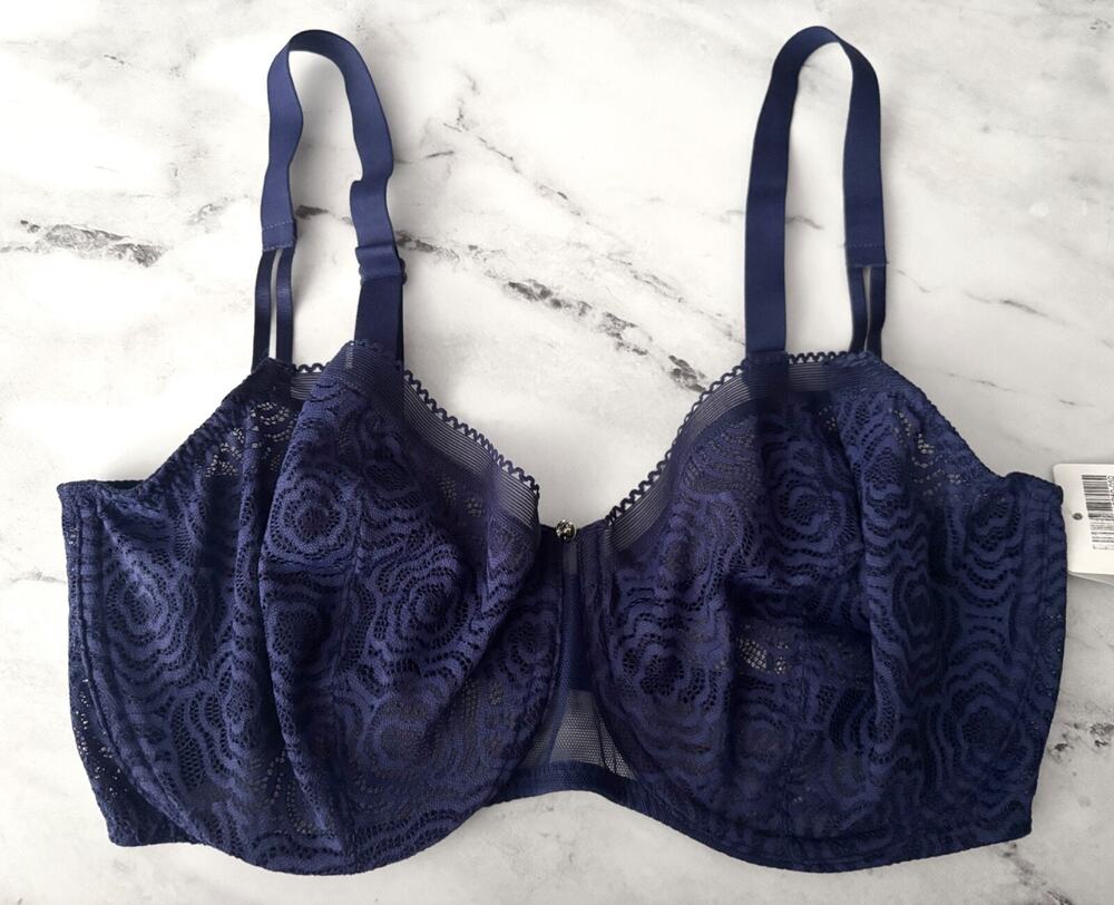 Chantelle Nwt C Jolie Lace C13850 Unlined Navy Blue Demi Bra 36DDDD